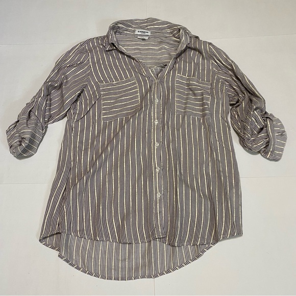 24. ⭐️ Express Purple and Gold Striped Shirt - Picture 2 of 7